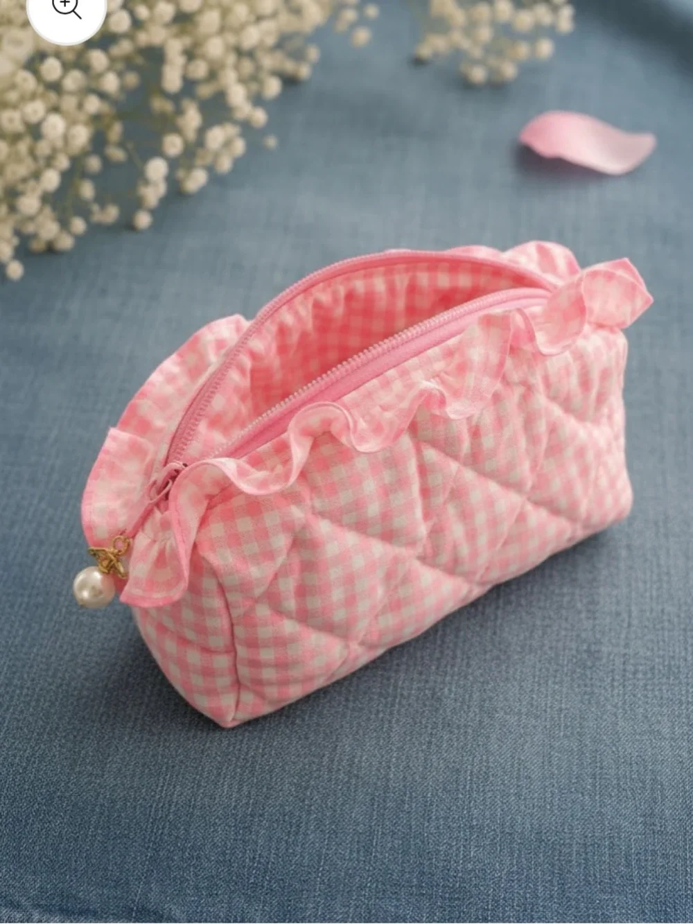 Pink Quilted Ruffles Small Cosmetic Bag